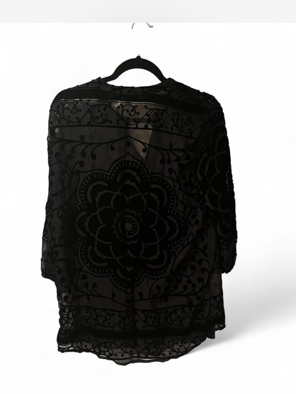 Garnet Hill Black Sheer Burnout Velvet Floral Blouse - Picture 3 of 3
